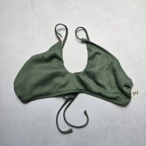 Mae‎ Green Ribbed Ties Swim Boho Sports Bra Beach Bralette Bikini Top L Large